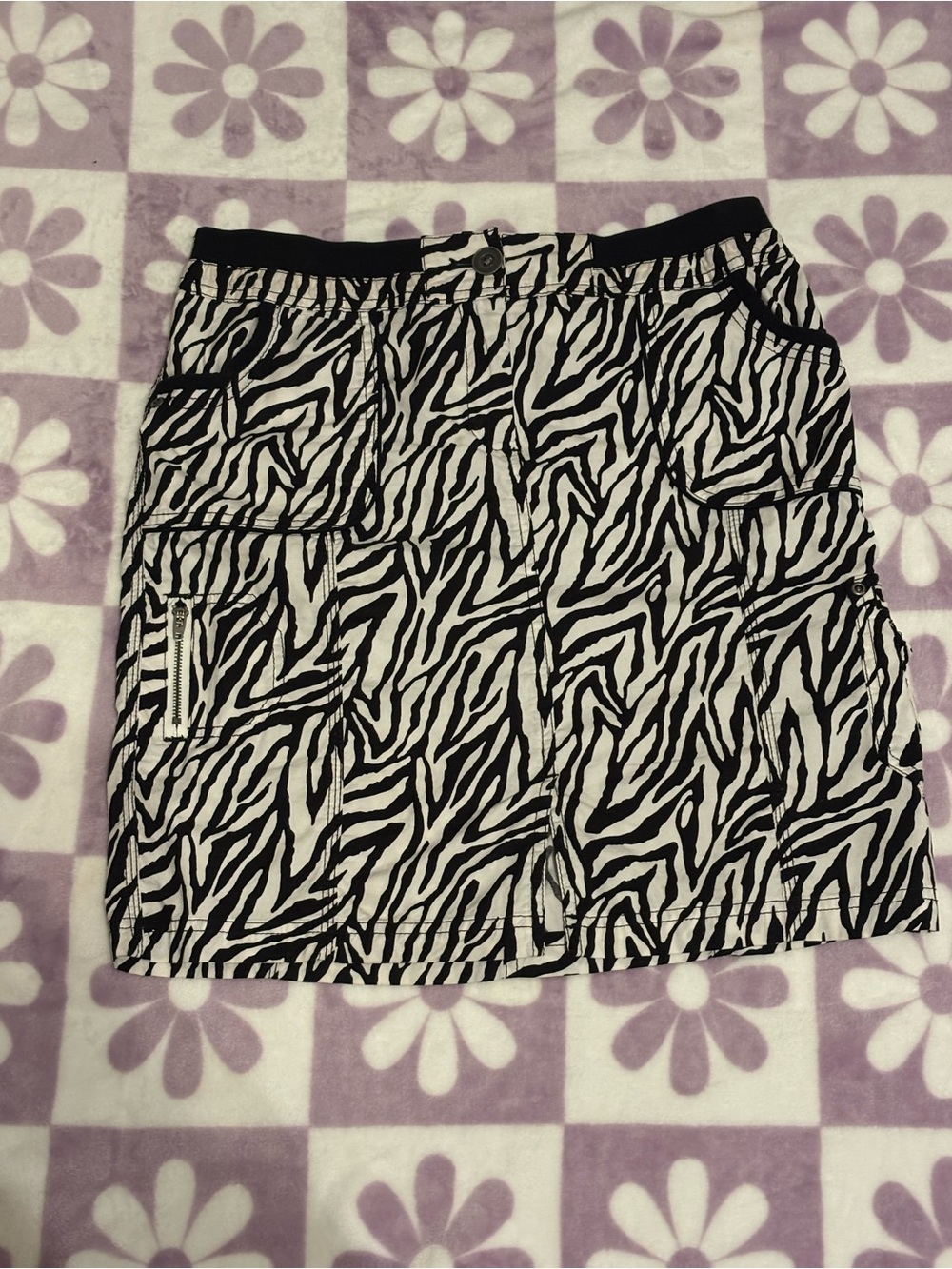 Chico's Black & White Zebra-Print Mini Skirt